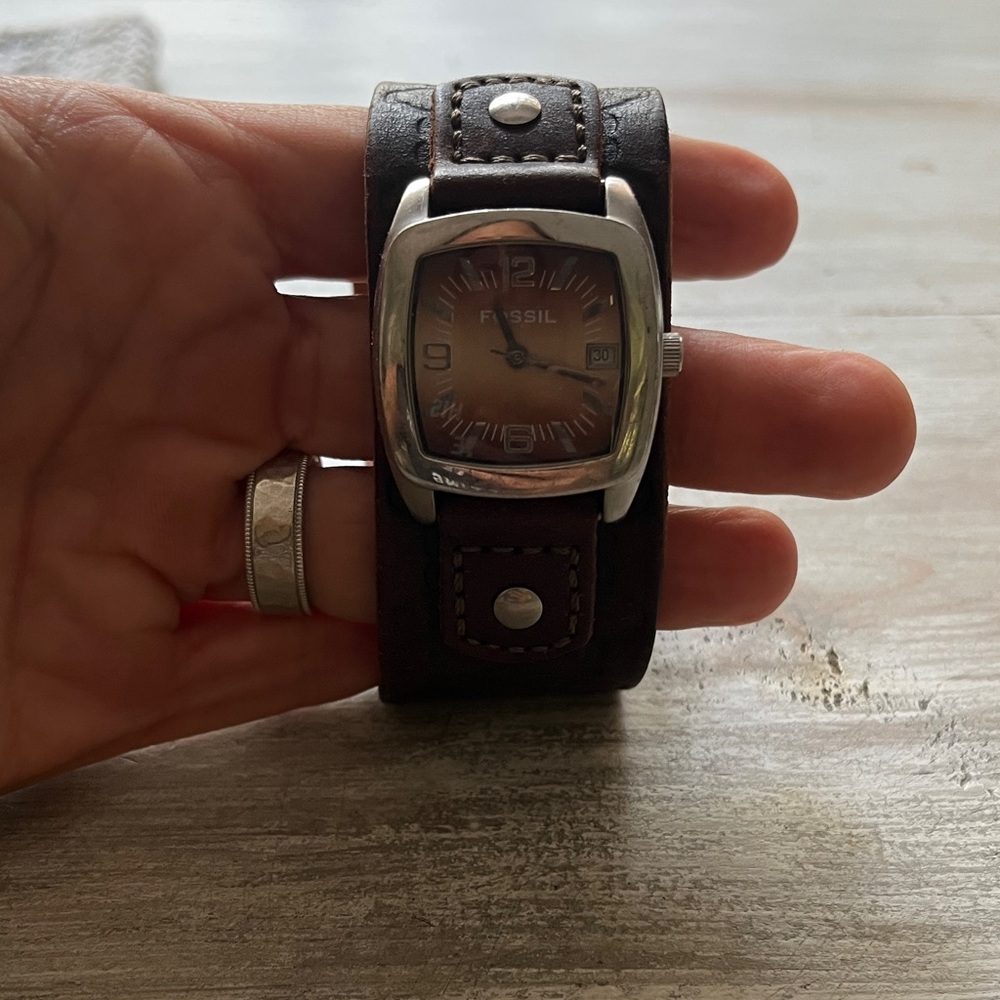 Fossil Silver and Dark Brown Leather Watch